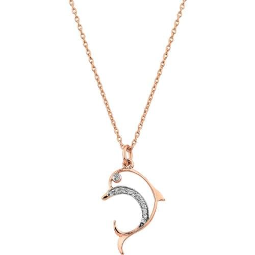 14k Gold Natural Diamond Dolphin Necklace PN030