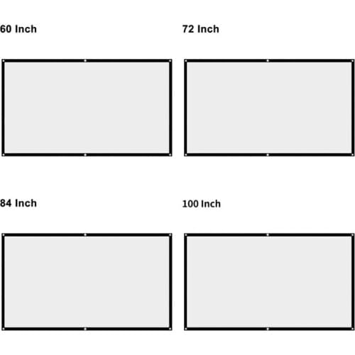 16:9 No Crease Foldable Projection Screen Portable White Projector Curtain 60/72/84/100 Inch for Home Theater