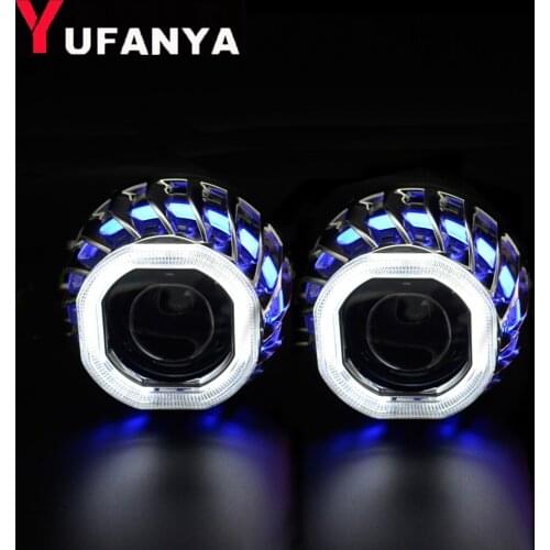 2.5 mini hid bi xenon projector lens with square wheel fire shrouds mask with dual angel eyes DRL for H1 H4 H7 car retrofit