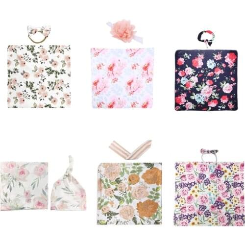 2 Pcs Newborn Floral Swaddle Wrap+ Headband Set Baby Cotton Receiving Blanket 77HD