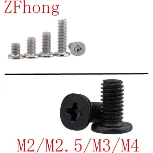 500-1000PCS m2 m2.5 m3 m4 steel with black or nickel CM low thin short head screw Large Flat Head Cross Thin Edge Flat Screw