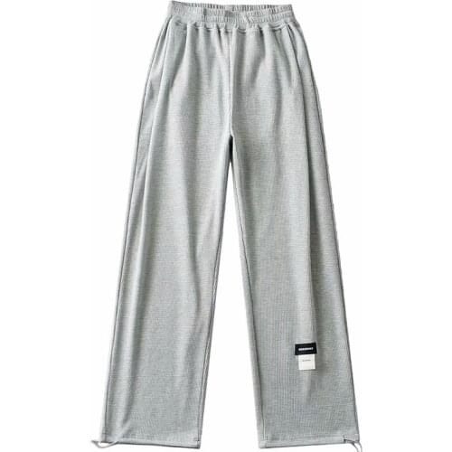 Aonibeier Autumn Drawcord Elastic High Waist Loose Women Straight Pants Patches Folds Front Drawstring Hem Female Joggers 2021