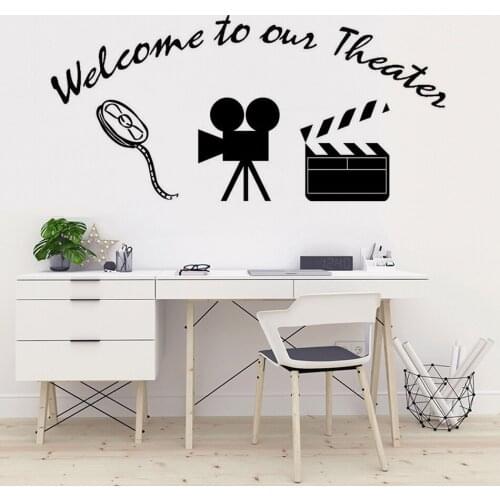 Welcome to Our Theater Sign Wall Sticker Home Cinema Theater Room Decoration Film Projector Vinyl Wall Decal Movie Poster AZ350