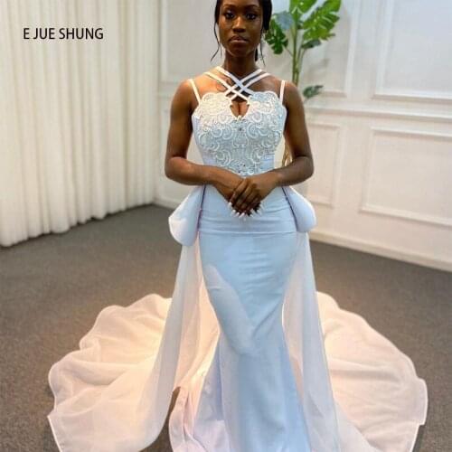 E JUE SHUNG Detachable Train Mermaid Wedding Dresses Spaghetti Straps Luxury Bridal Wedding Gowns