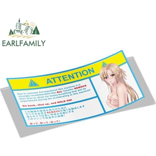 EARLFAMILY 13cm x 7.3cm 3D Car Sticker for Yuuki Asuna Sword Art Online Warning Slap Stickers Vinyl JDM Rear Windshield Decal