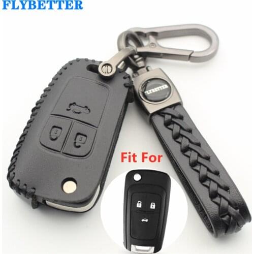 FLYBETTER Genuine Leather 3Button Flip Key Case Cover For Chevrolet Lova/Sail/Aveo/Cruze For Buick For Opel L634