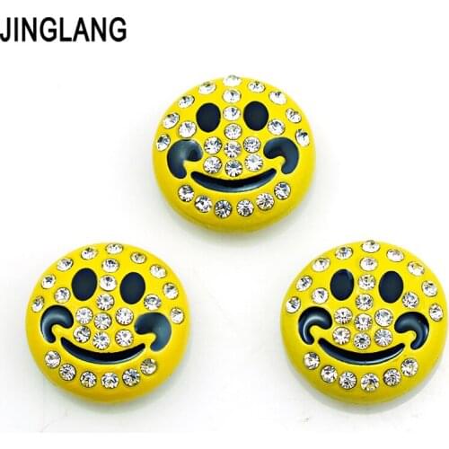 JINGLANG Fashion 18mm Snap Button Rhinestone Yellow Smiley Face Metal Clasp Button Interchangeable Jewelry Accessories