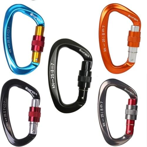 XINDA 25KN Mountaineering Caving Rock Climbing Carabiner D Shaped Safety Master Screw Lock Buckle Escalade Equipement