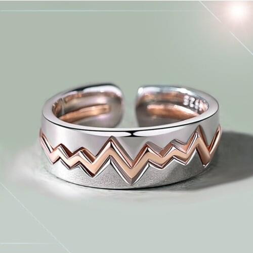 2 In 1 Electrocardiogram ECG Rings Fashion Silver Color Filled Rose Gold Wave Rings for Women Jewelry Anniversary Gifts