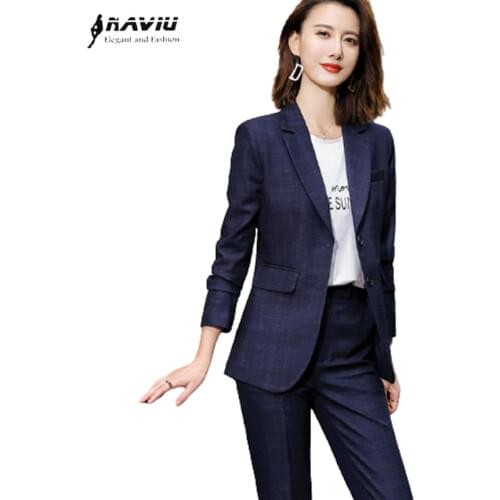 Navy Blue Plaid Suits Women Higt Eed Formal Interview Business Slim Blazer And Pants Office Ladies Fashion Work Wear Black
