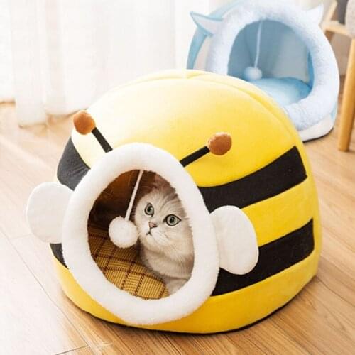 Pet Cat Bed | Hooded Tent House Cave Animal Fur Print Dome Lounger Hood Pet Bed for Cats & Small Dogs