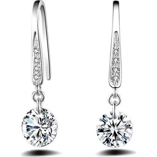 White Rhinestone Zircon Round Long Earrings For Women Charm Drop Earrings Wedding Party Gift Jewelry Accessories Dropshipping