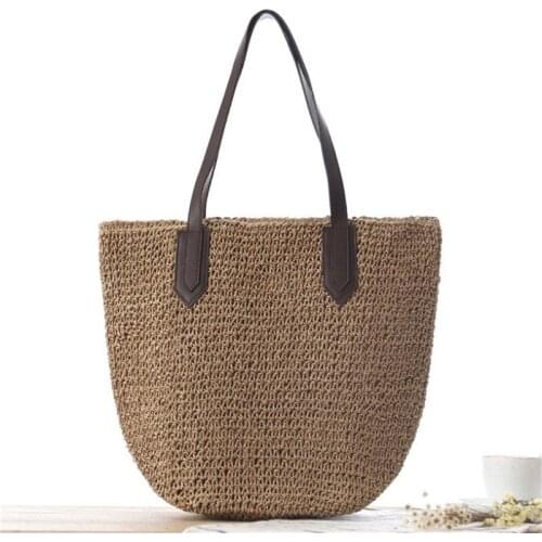Summer New Leisure Soft Straw Bag for Women Beach Bag Ladies Foldable Shoulder Bag IL00580