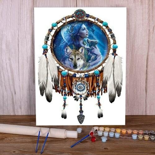 Dreamcatcher Wolf Coloring By Numbers Painting Package Acrylic Paints 40*50 Picture By Numbers Photo Home Decor Wholesale