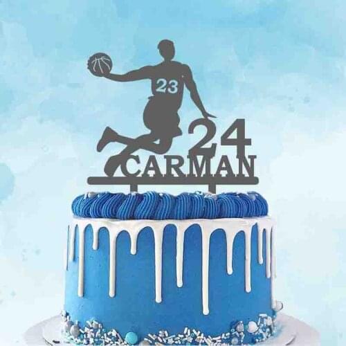 Man Playing Basketball Silhouette Custom Name Age Jersey Number Basketball Fans Birthday Party Cake Decoration Basketball Topper