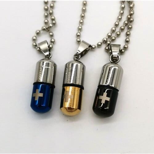 One piece fashion mix colors stainless steel opened pill shape charm with ball chains unisex popular necklace xy353