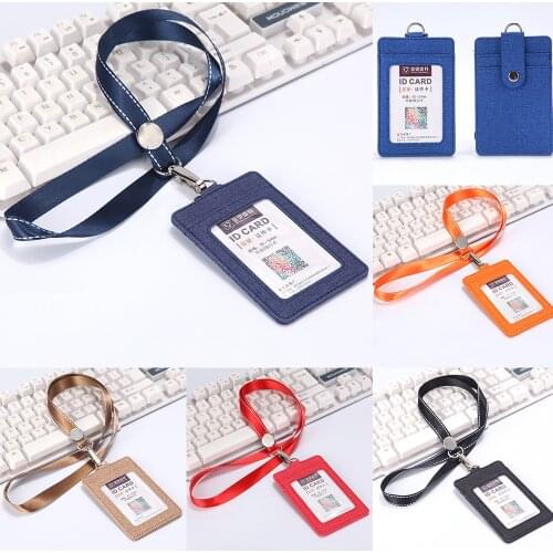 Unisex Fashion Retractable Lanyards ID Badge Holder Leather Bus Pass Case Cover Slip Bank Credit Card Holder Strap Cardholder