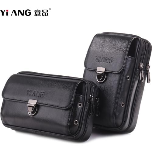 Genuine Leather Mens Belt Bag Purse Fanny Pack Waist Bag For Cell Mobile/Phone Money Pocket Pouch For Men Cowhide Hip Bum Bags