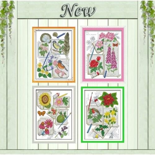 Draw the spring flower scenery painting counted print on canvas DMC 11CT 14CT Chinese Cross Stitch kits embroider needlework Set