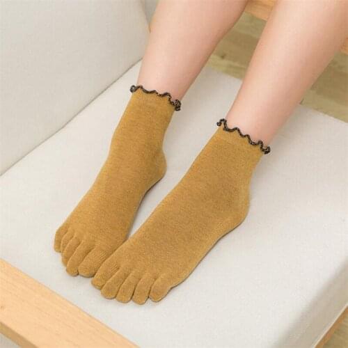 5Pairs Womens 5 Finger Socks Spring Summer And Autumn Solid Color Cotton Socks Womans And Ladies Comfortable Ruffle Toe Socks