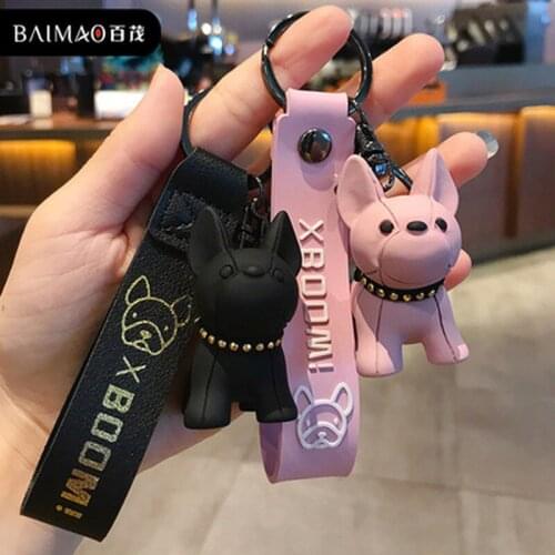 New French Bulldog Keychain PU Leather Keychain Women Bag Car Key Ringcute Dog Trinket Animal Keyfob Jewelry Men Car Key Ring