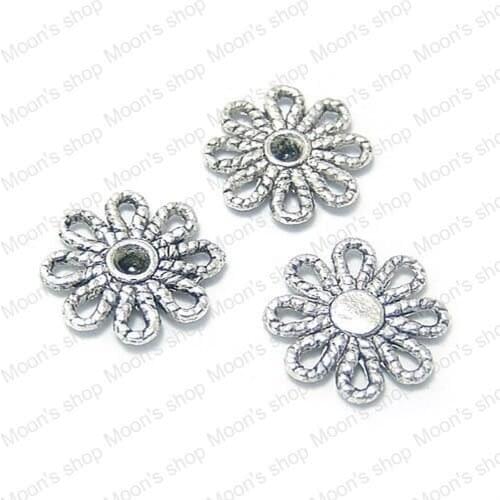 Wholesale 14mm Antique Silver color Flower Alloy Bead Caps Diy Jewelry Findings Accessories 50 pieces(JM1883)