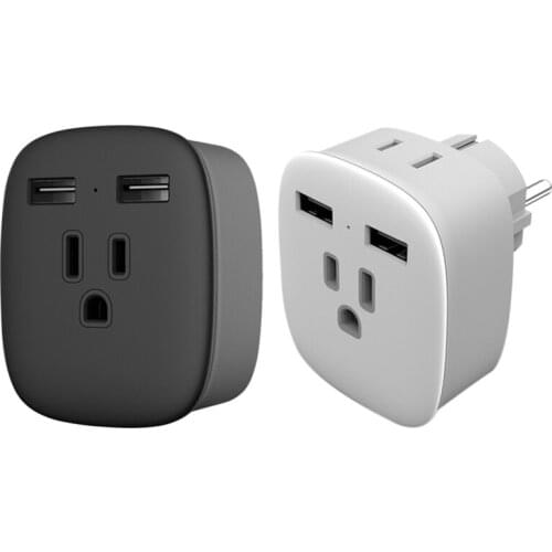 Plug Converter European Standard To American Standard Socket With 2 USB Ports Wall Plug-In Power Socket EU Plug