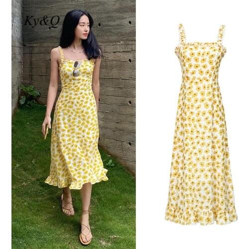 French Fashion Temperament Suspender Dresses Women Sleeveless Elegant Floral Chiffon Long Dress 2021 Summer New Clothing