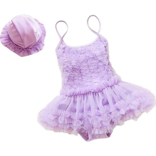 Baby Girl Swimming Dress Kids Summer Fashion Swimsuit Trunk Lace Lovely Baby Girls Swimwear+Hat Bathing Suit Toddler Girl 18M-7Y