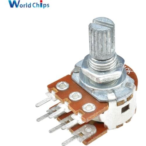 5Pcs B10K 10K Ohm Potentiometer 6 Pins Split Shaft Rotary Linear Stereo Dual Taper Potentiometers