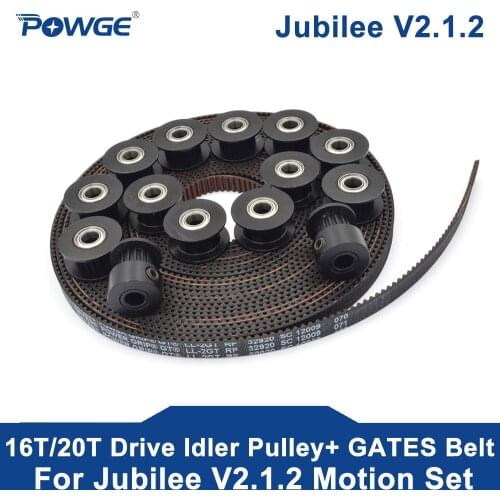 POWGE Jubilee V2.1.2 Motion Set GT2 LL-2GT RF Open Timing Belt 16Teeth drive pulley 20Teeth idler pulley Bore 5mm for Jubilee 3D