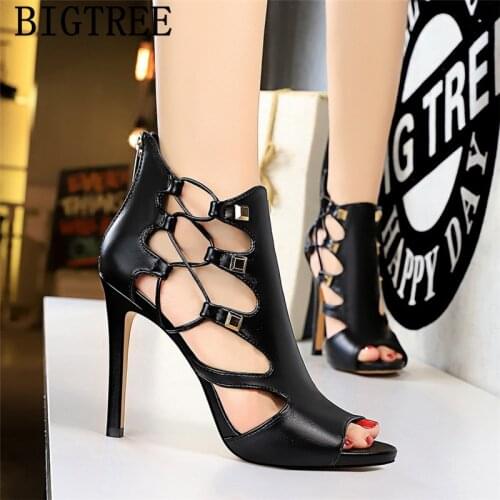 Bigtree shoes gladiator sandals women peep toe party shoes woman sandals 2019 summer sexy high heels leather sandals women 189-2
