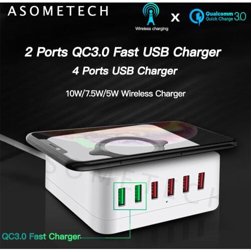 Qi Wireless USB Charger 72W Quick Charge 3.0 Fast Charging Station Multi-Port Travel Phone Charger For iPhone Samsung Xiaomi