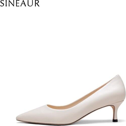 SINEAUR Women Shoes 2021 Fashion Mid-heel Pumps Thin Heels PU Pointed Toe Elegant Woman Office Ladies Dress Plus Size 35-45