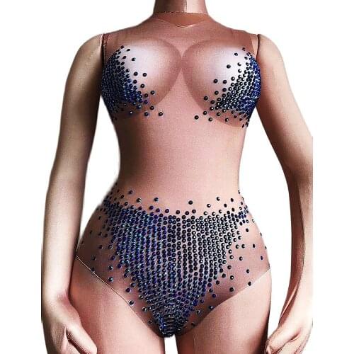 Sparkling Rhinestones Bodysuit Women Sleeveless Backless Bodycon Ladies Dance Costume Nightclub Costumes Bar Show Dance Wear