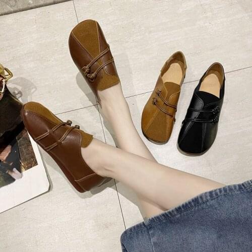 Womens shoes fashion leisure anti slip flat bottom vulcanized shoes autumn round head retro low heel womens single shoes