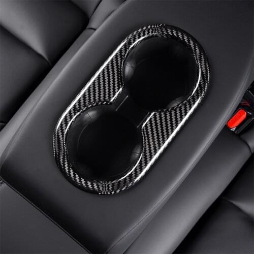 Carbon Fiber Rear Seat Cup Holder Frame Panel Trim Stickers Cover For Tesla Model 3 Interior Decoration Car Styling Accessories