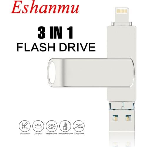 3 IN 1 Eshanmu Fashion Hot Sale Usb Flash Drive 8GB 16GB 32GB 64GB 128GB 256GB Waterproof USB 3.0 Usb Disk Portable Storage