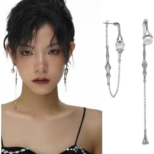XIALUOKE S925 Needle Punk Long Tassels Pearl Drop Earrings For Women Personality Hyperbole Earrings 2021 New Jewelry Gift