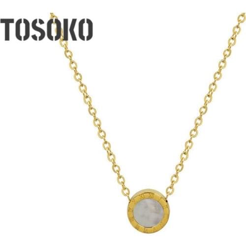 TOSOKO Stainless Steel Jewelry Digital Black And White Shell Necklace Round Simple Female Fashion Clavicle Chain BSP128