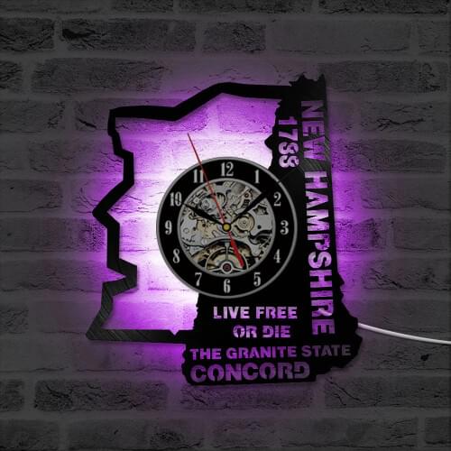 CD Record Clock New Hampshire USA States Vinyl Record Hanging LED Clock Antique Style Handemade Home Decor
