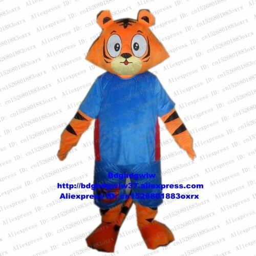 Yellow Blue Tiger Tigerkin Tigress Mascot Costume Adult Cartoon Character Outfit Cute Lovable Costume Dressed As Mascot zx1834
