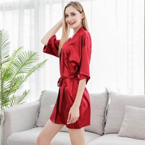 Summer Sleeves Bridal Bridesmaid Morning Gown Short Size Wedding Bathrobe Ladies' Dressing Gown Imitation Silk Kimono Халат