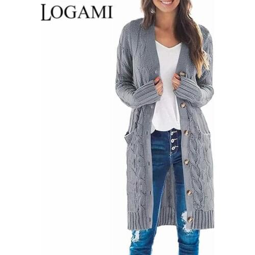 LOGAMI Knit Sweater Long Single Breasted Button Cardigan 2021 Autumn and Winter New Twist Sweater Women