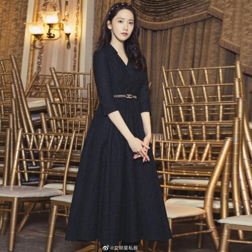 Designer Runway Spring Autumn New WomenS High Quality Elegant Vintage Office Casual Fashion Party Black Jacquard Dress