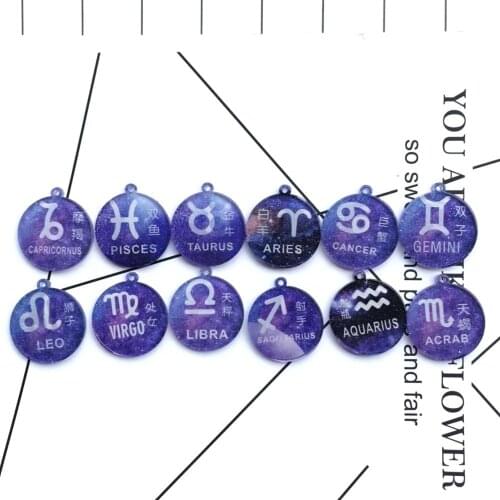 35MM 10pcs Kawaii Acrylic 12 zodiac signs Fashion Charms for DIY decoration Key chain for school supplies Jewelry Making