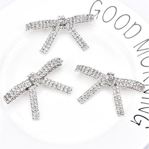 10PCS Christmas Rhinestone Bow Knot Brooch Safety Pin Clear Crystal Applique DIY Women Jewelry Garment Decoration