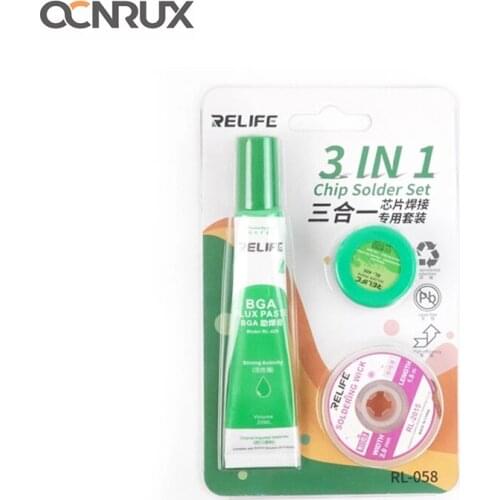 RELIFE 3 in 1 Chip Solder Set Soldering Wick Flux Paste No-Clean Special Leaded Solder Paste for IC Chip Repair Tools