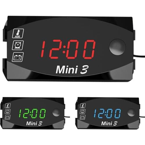DC 6V-30V 3 In 1 Digital Time Clock + Thermometer +Voltage Voltmeter LED Display Motorcycle IP67 Waterproof Tester for Car Boat
