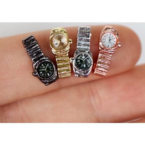 4PCS 1/12 Scale Dollhouse Miniature Metal Watch for Home Decor Mini Furniture Fit OB11 Accessories Toy